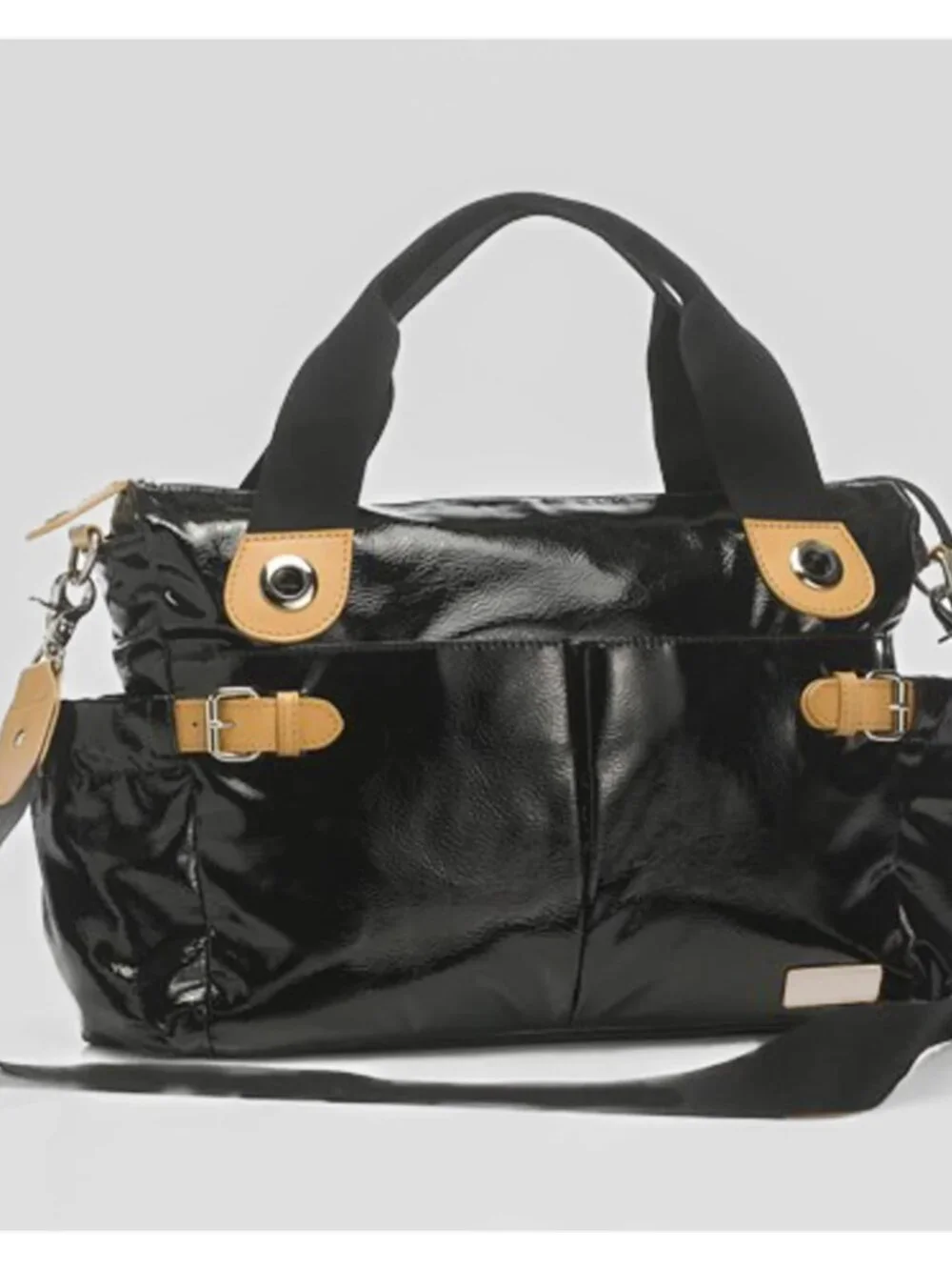 $250 Storksak London Kate Diaper Bag Black Patent Leather w/ Pad